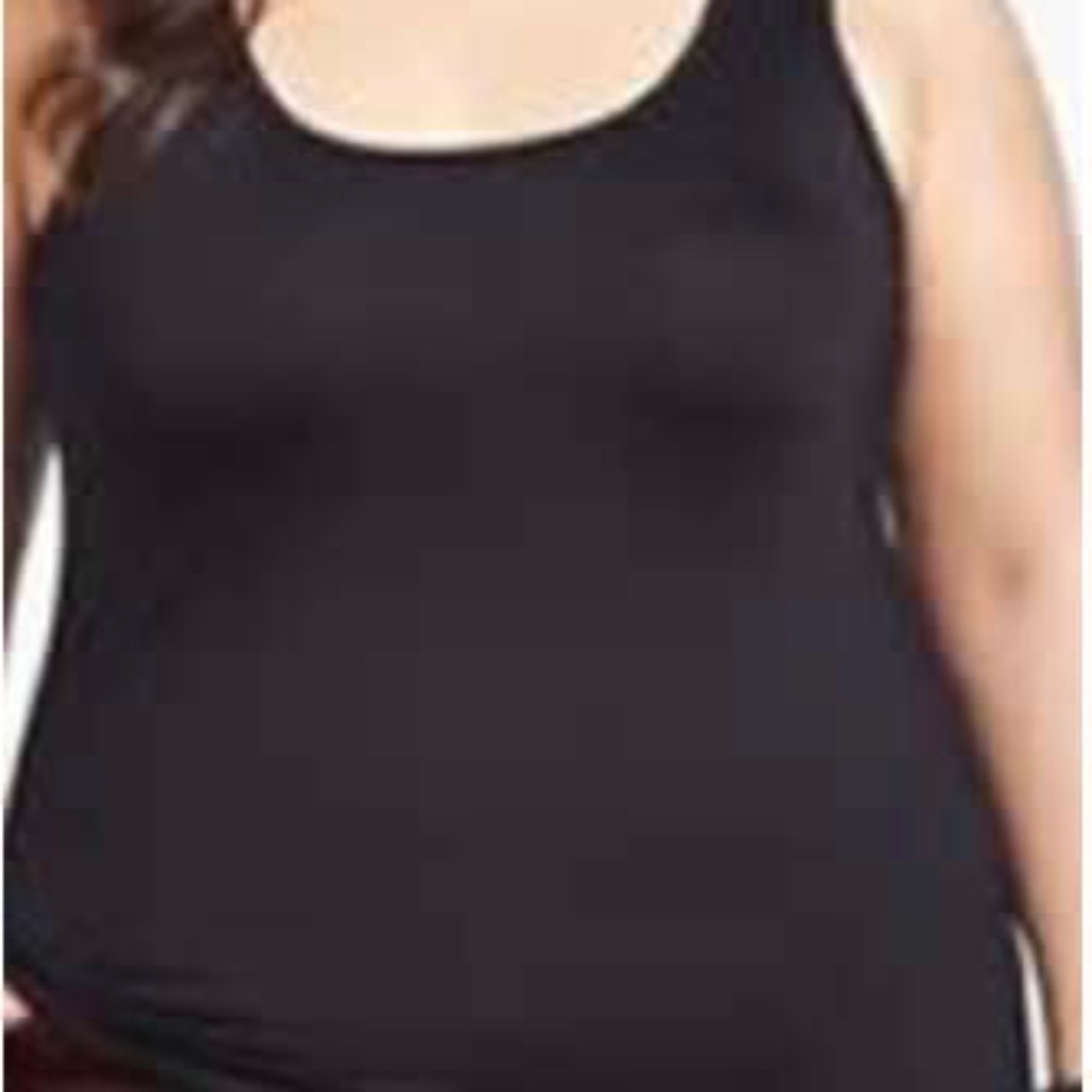 TANK TOP, SMOOTH NYLON, BLACK, SIZE 3X, EXTRA WIDE STRAPS, DEEP SCOOP NECK, WITH